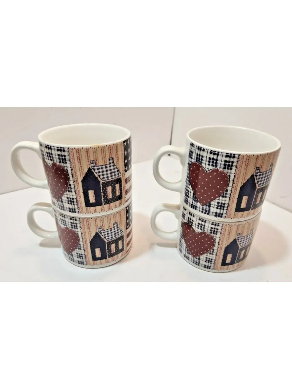 Vtg Oneida Majesticware Lot Of 4 Coffee Cup Mug American Quilt  D C Brown & Co.